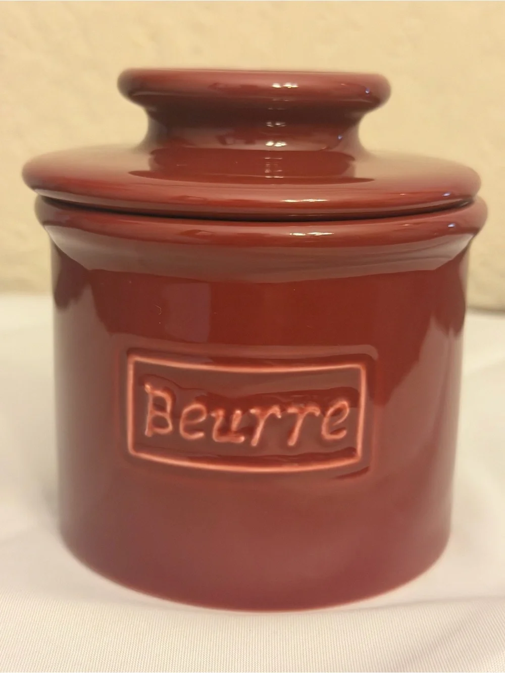 L. Tremain Beurre French Ceramic Butter Bell Crock Burgundy Red NWOT Unused